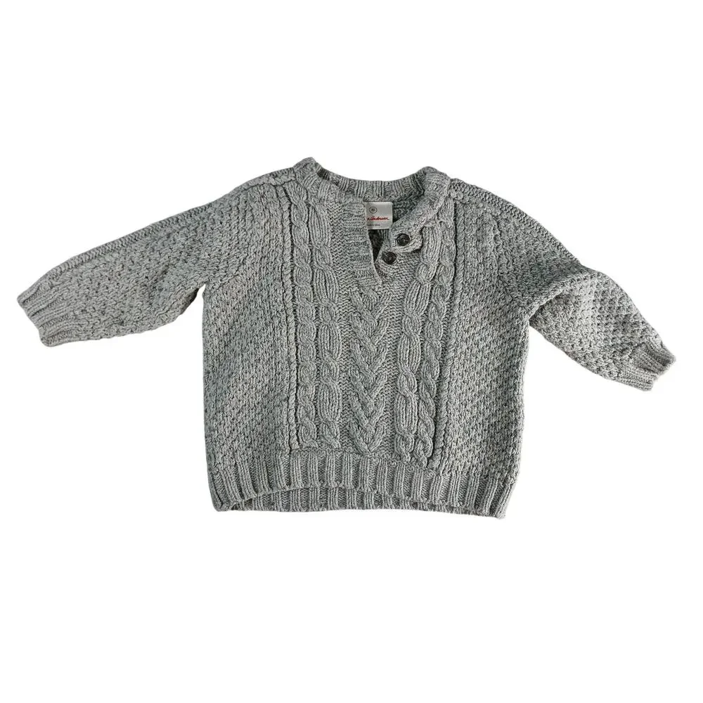 Hanna Andersson Sweater 80 US 18-24 Months Gray Knit Nordic Wool Blend Pullover